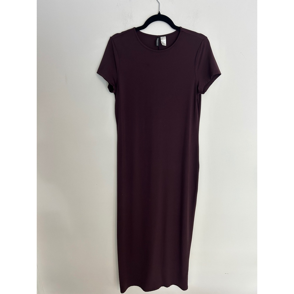 HM Divided Women Burgundy‎ Plum Short Sleeve Crew Neck Maxi Dress L minimalist